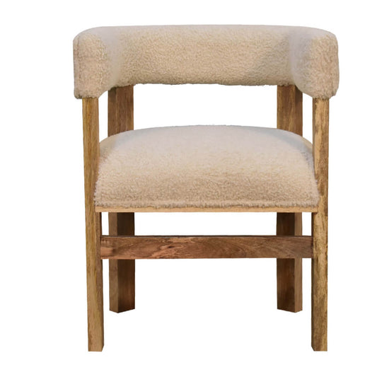 Cream boucle chair mango wood