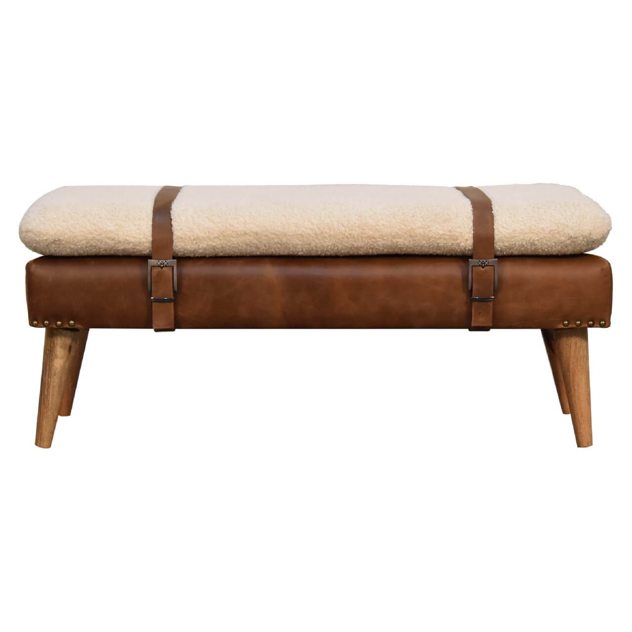 Buffalo Hide Boucle Mango Wood Bench