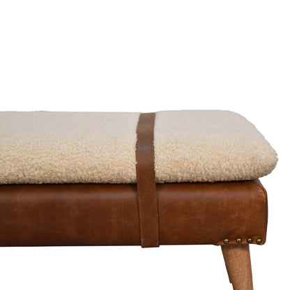 Buffalo Hide Boucle Mango Wood Bench