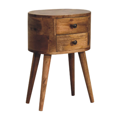 Small bedside table with 2 drawers made from solid mango wood