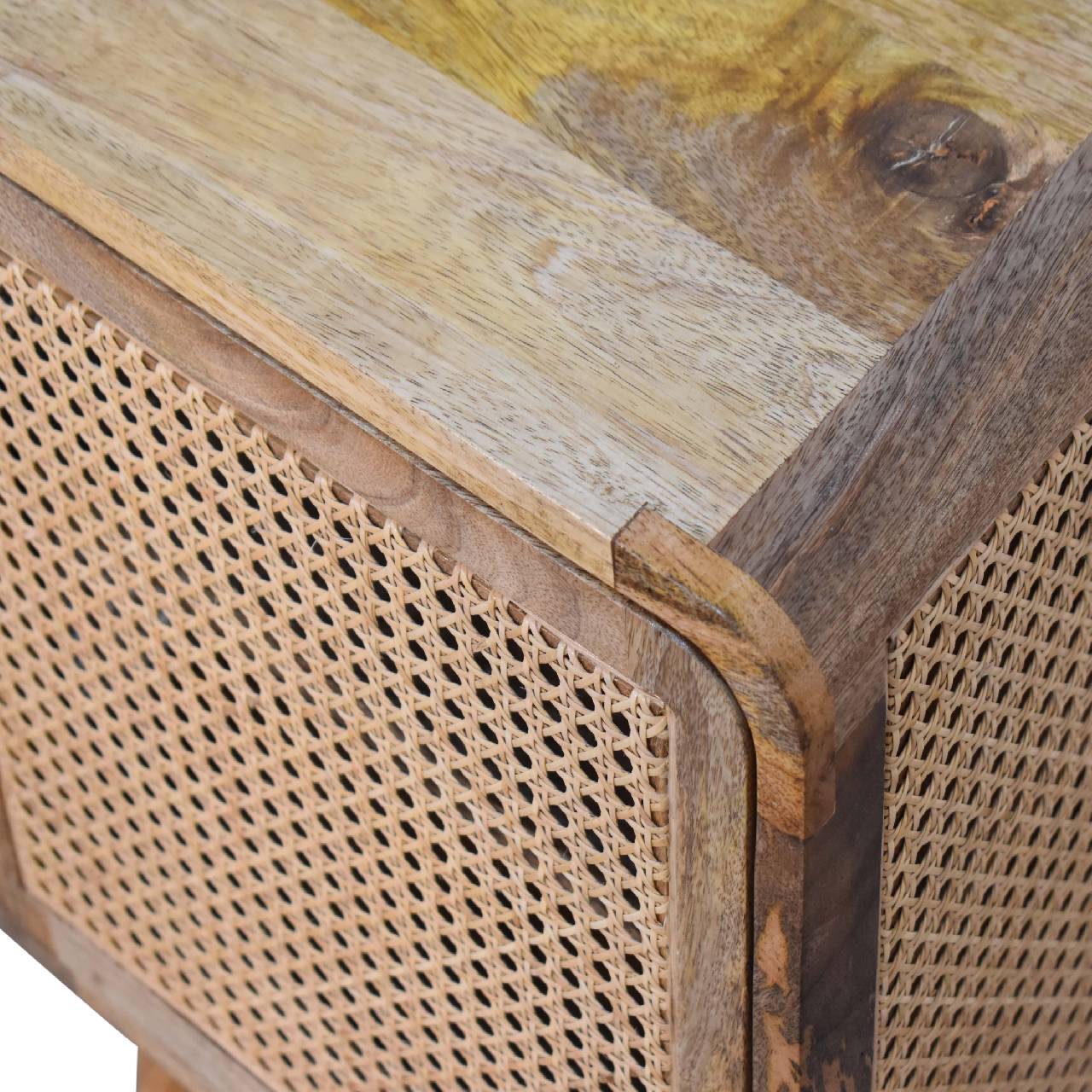 Rattan and mango wood bedside table