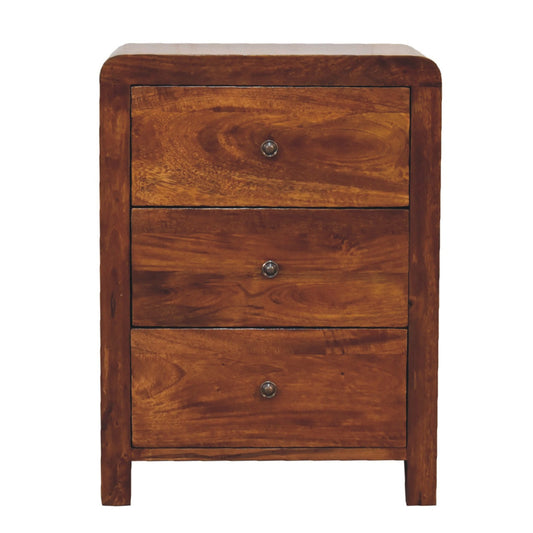 Mango wood 3 drawers bedside table chestnut finish