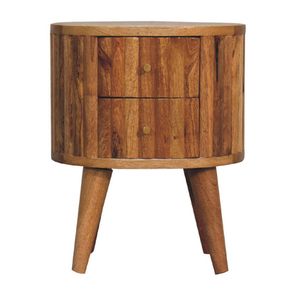 Mango wood round bedside table