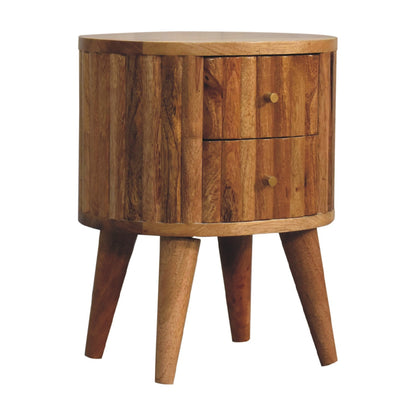 Mango wood round bedside table