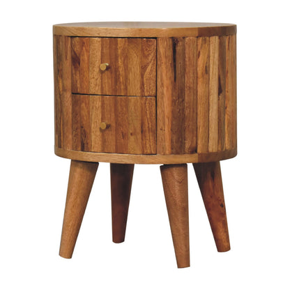 Mango wood round bedside table