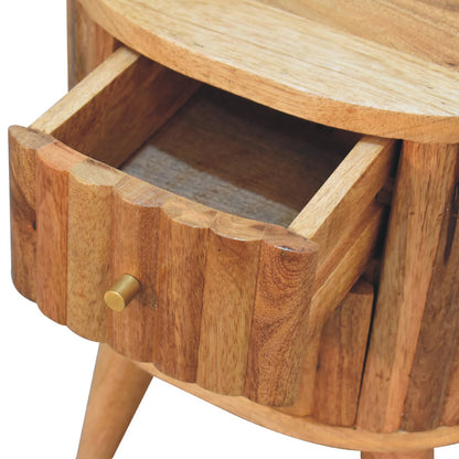 Mango wood round bedside table