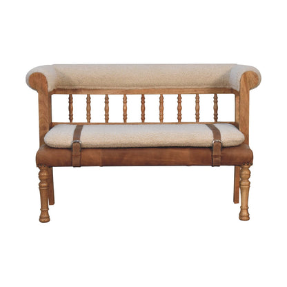 Boucle, Leather and mango wood bench