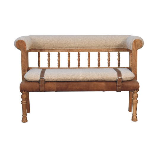 Boucle, Leather and mango wood bench