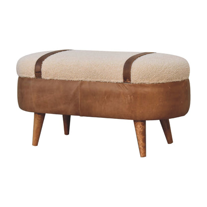 Mango wood buffalo hide and cotton boucle bench