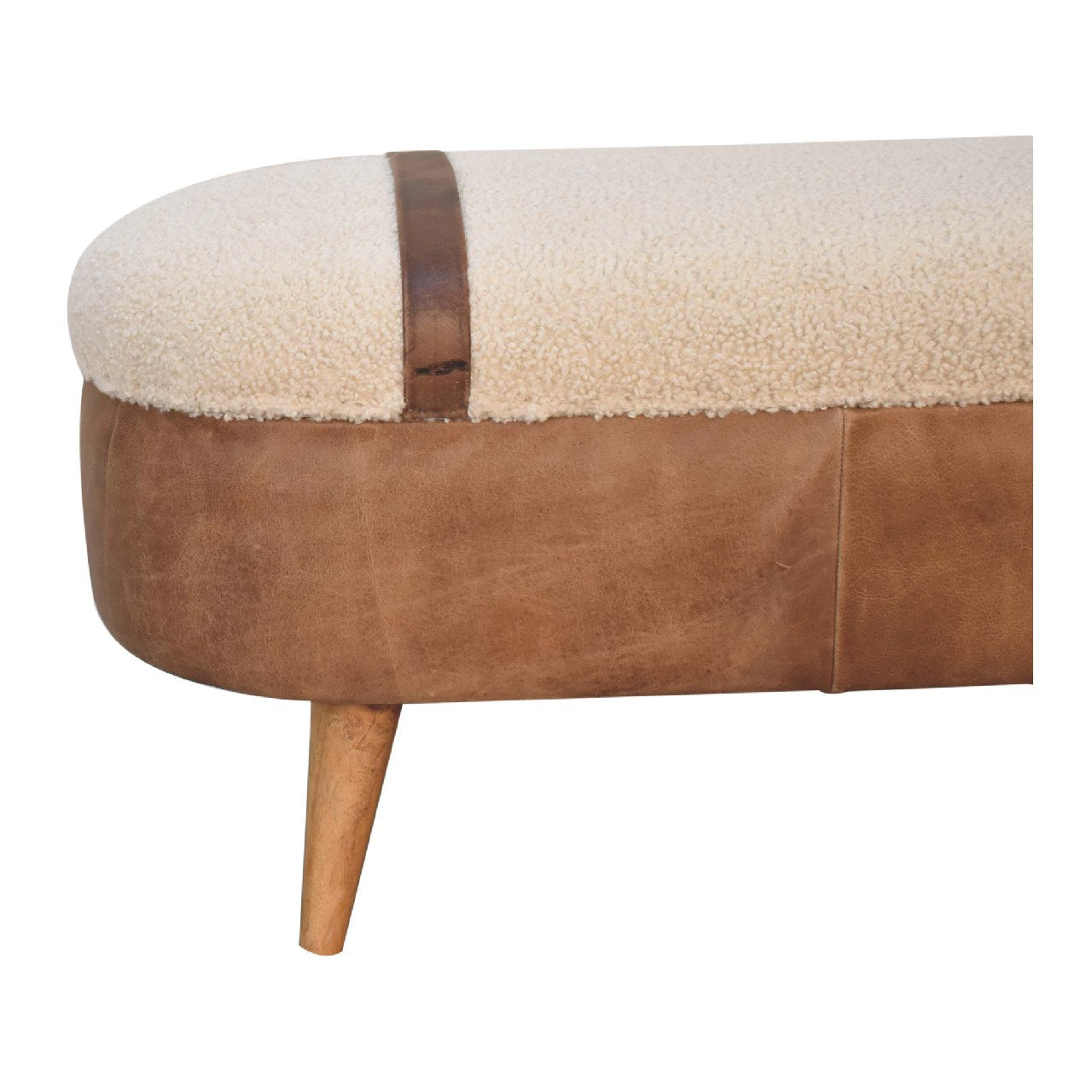 Mango wood buffalo hide and cotton boucle bench