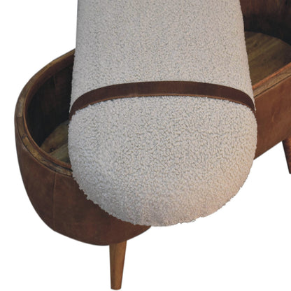 Mango wood buffalo hide and cotton boucle bench