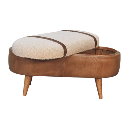 Mango wood buffalo hide and cotton boucle bench