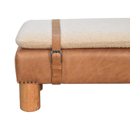 Strapped  Boucle Leather bench made from mango wood and cotton