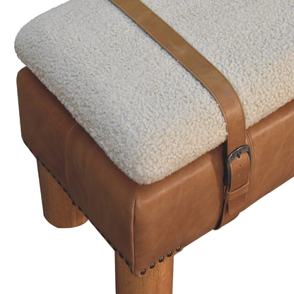 Strapped  Boucle Leather bench made from mango wood and cotton