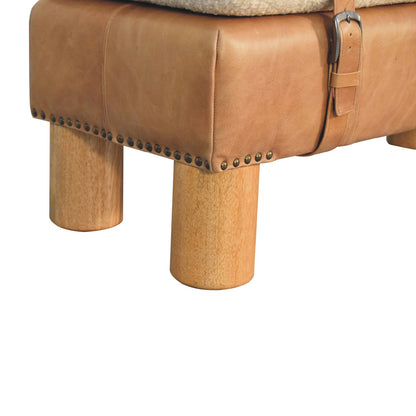 Strapped  Boucle Leather bench made from mango wood and cotton