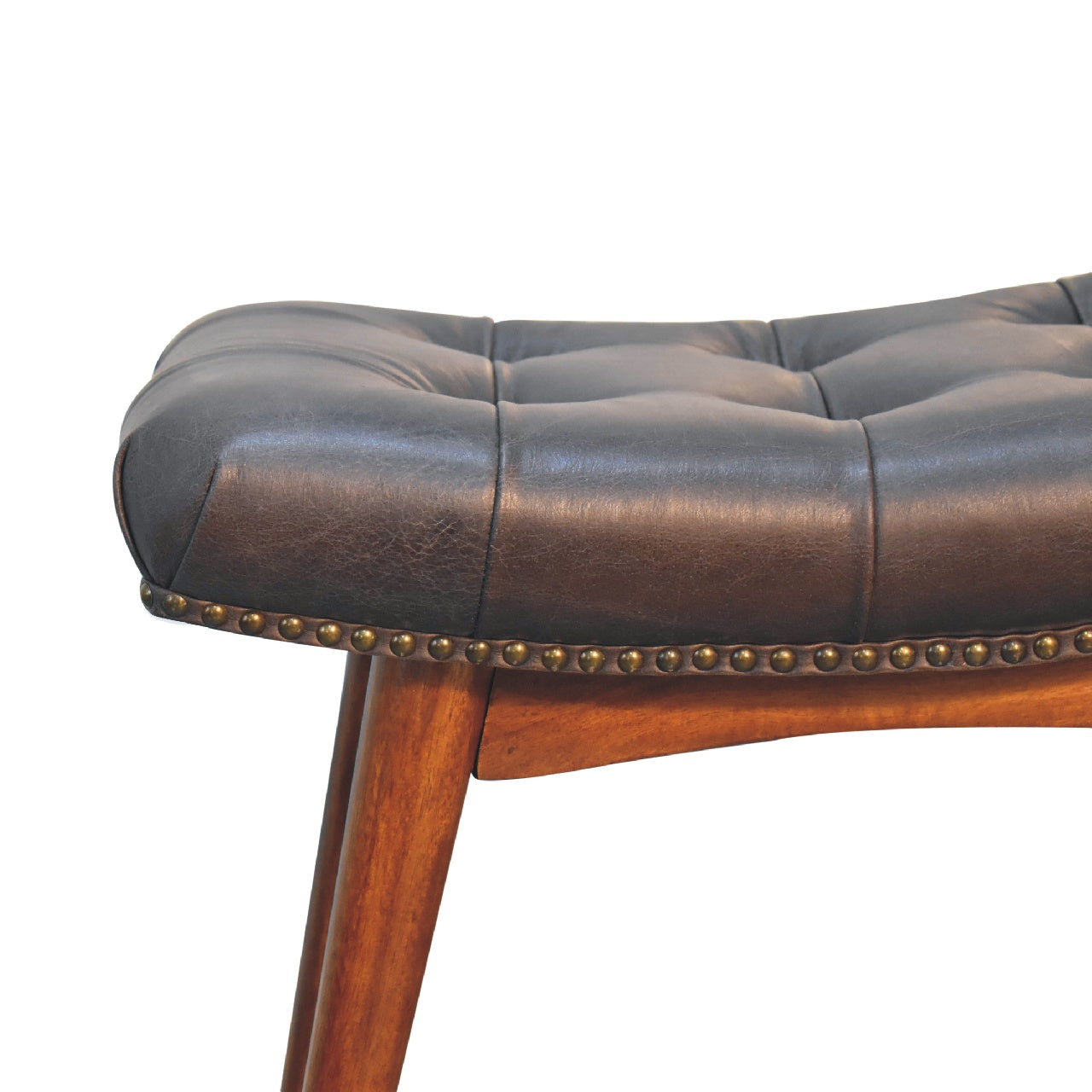 Leather Curved Bench, Black