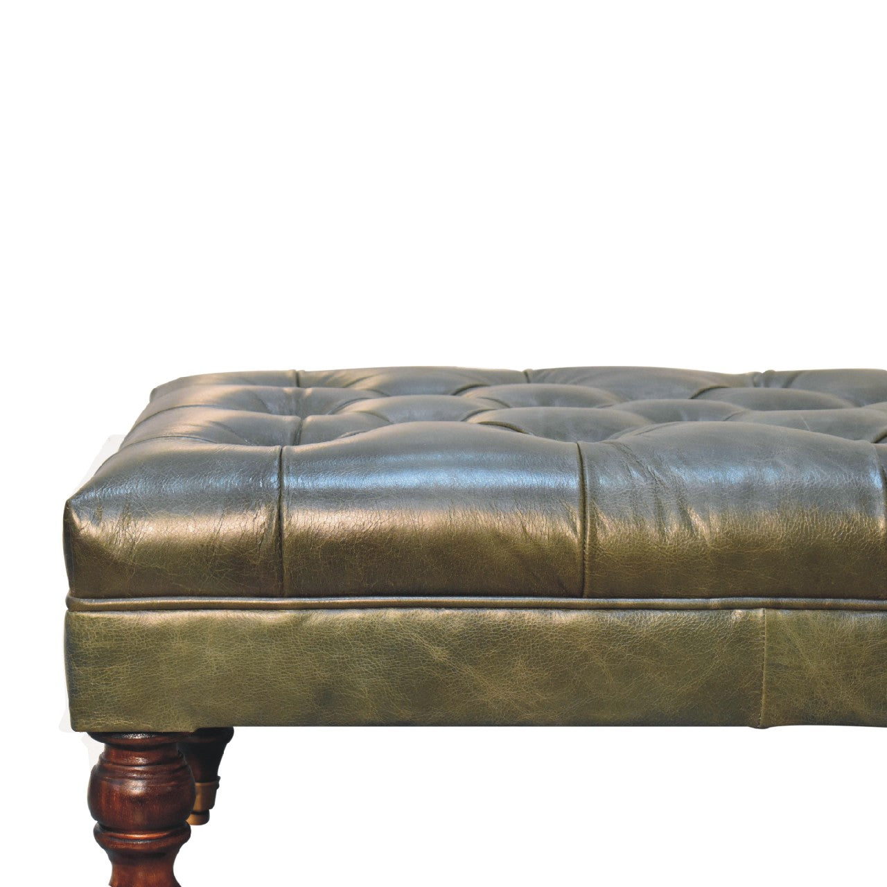 Leather mango wood frame ottoman with castor legs