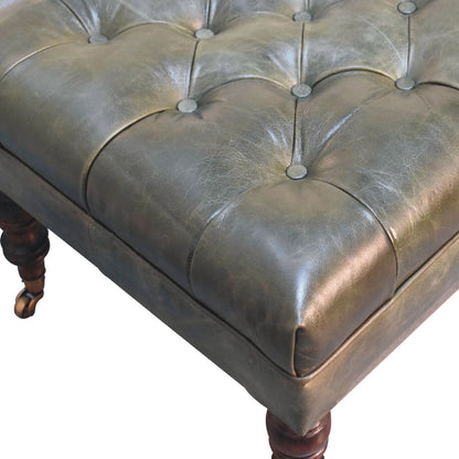 Leather mango wood frame ottoman with castor legs