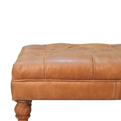 Leather mango wood frame ottoman with castor legs