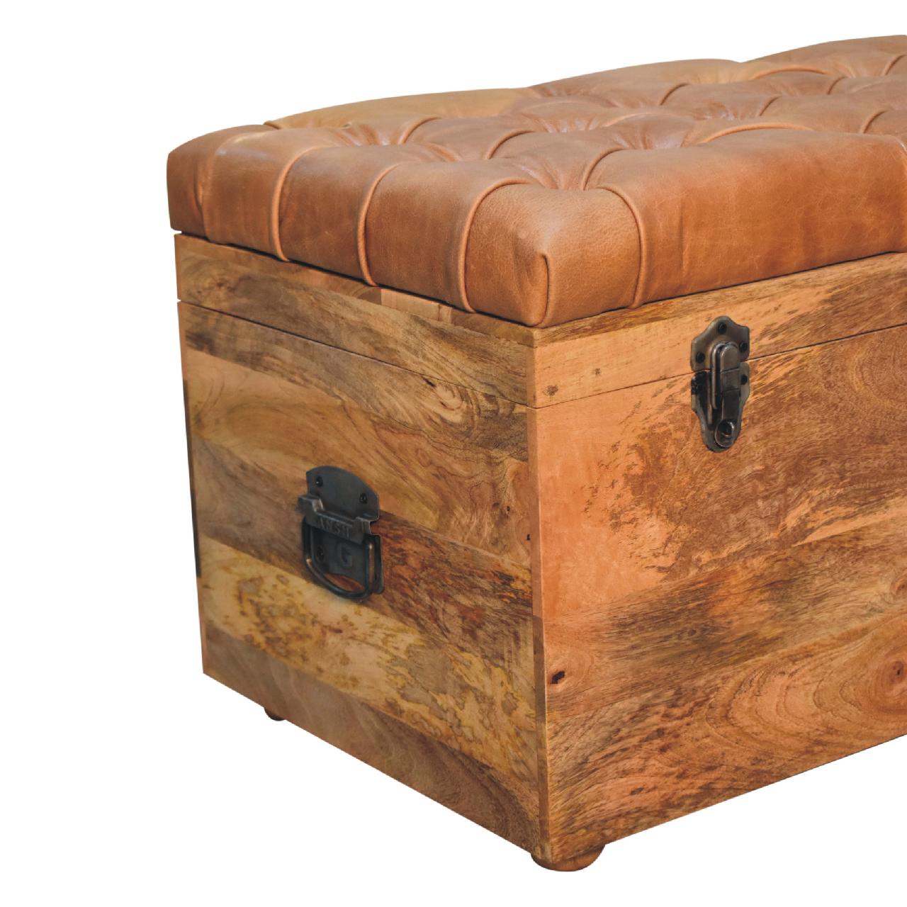 Storage box made from mango wood and leather