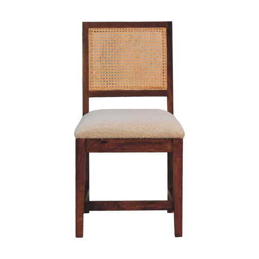 Rattan dining chair boucle and mango wood