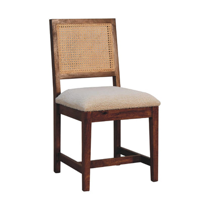 Rattan dining chair boucle and mango wood