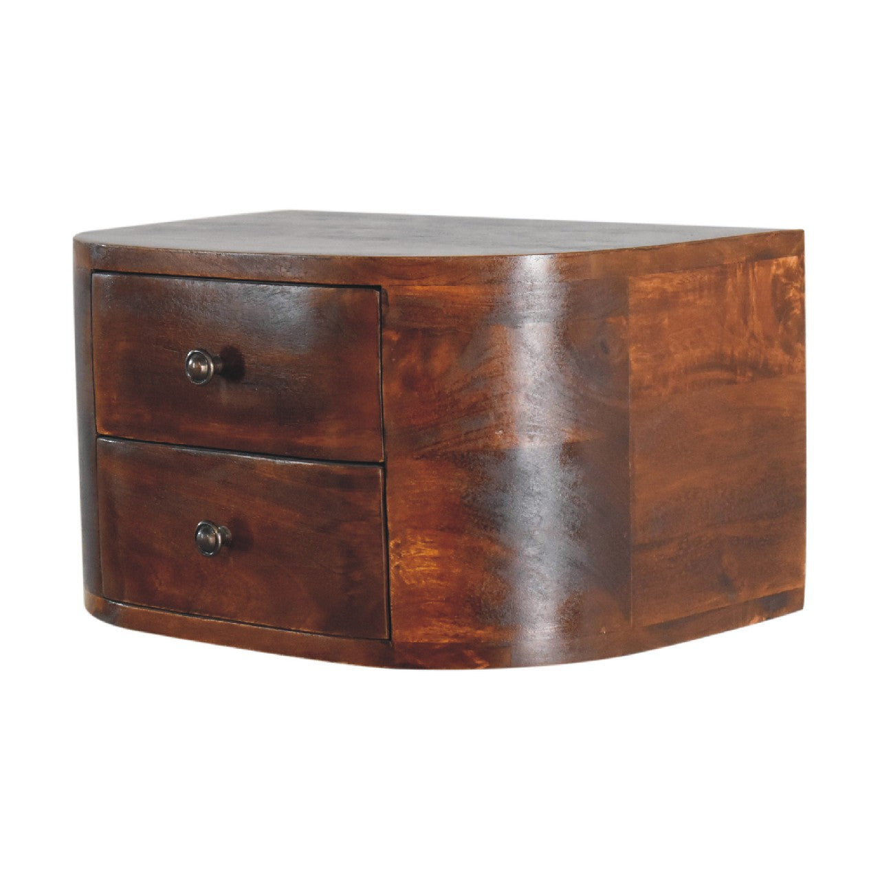 Wall mounted bedside table chestnut finish mango wood