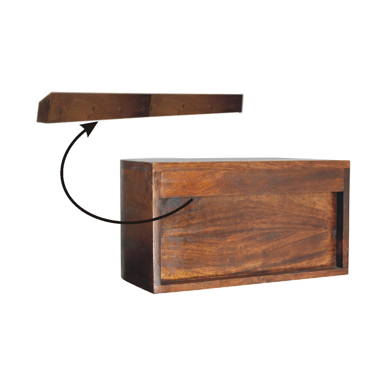 Wall mounted bedside table chestnut finish mango wood