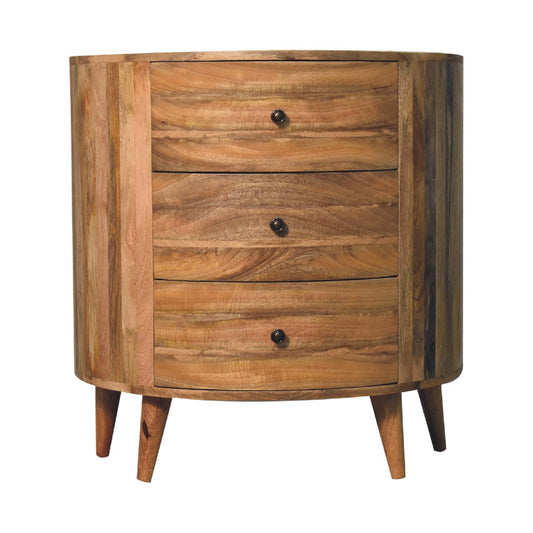 Wooden Round 3 Drawer Chest, Oak Finish