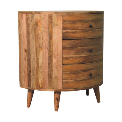 Wooden Round 3 Drawer Chest, Oak Finish