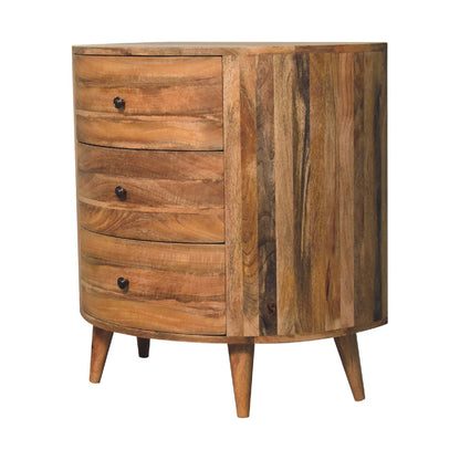 Wooden Round 3 Drawer Chest, Oak Finish