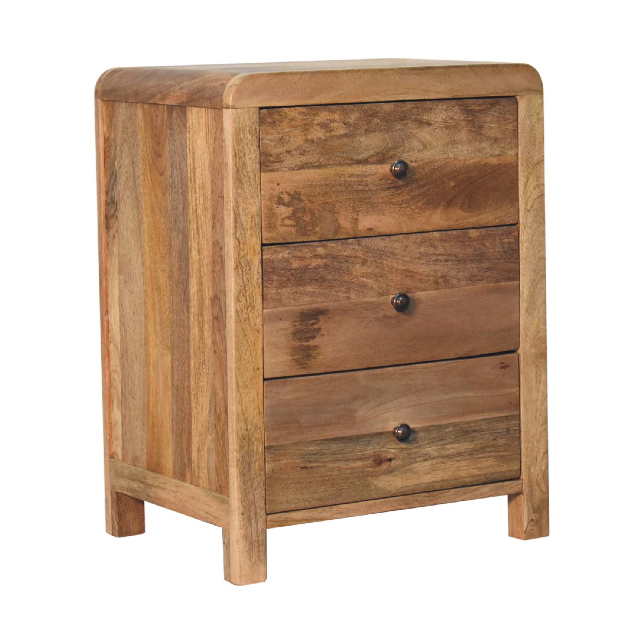 Bedside table from mango wood with 3 drawers