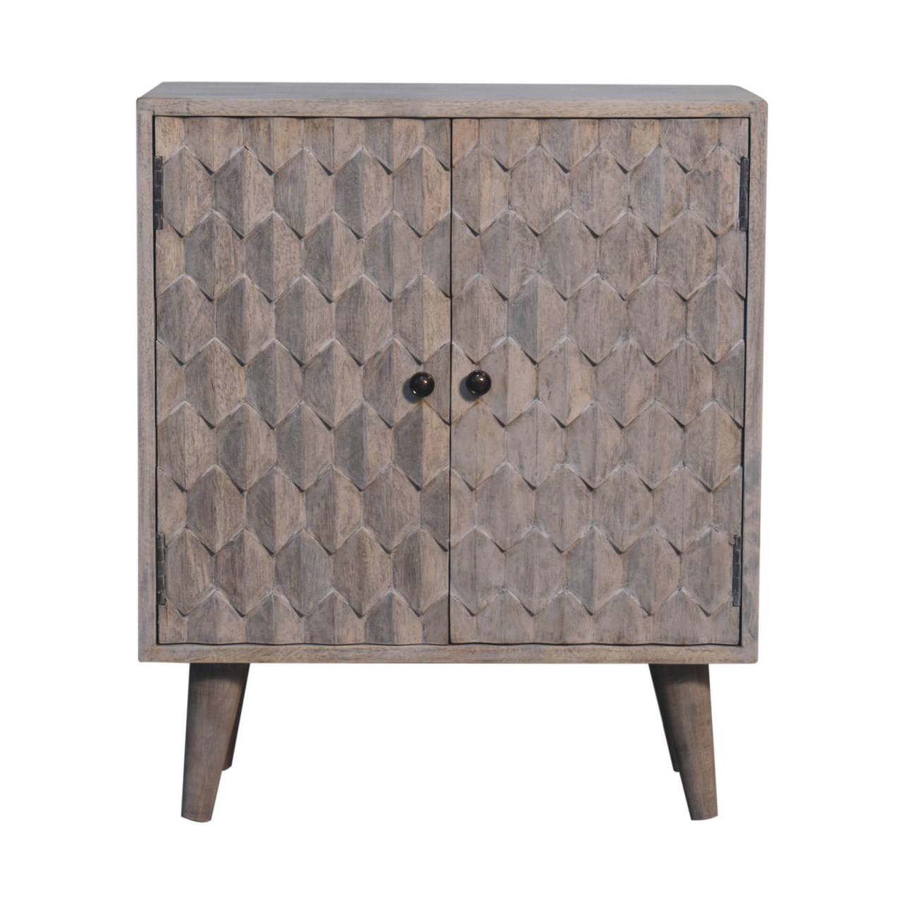 Stone finish pineapple carved cabinet mango wood