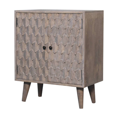 Stone finish pineapple carved cabinet mango wood