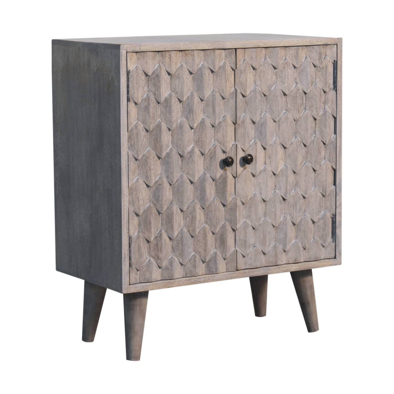 Stone finish pineapple carved cabinet mango wood