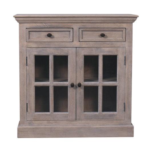 Glazed doors cabinet solid mango wood