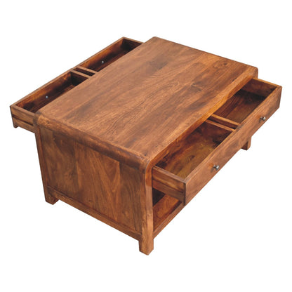 Coffee table made from mango wood with 4 drawers