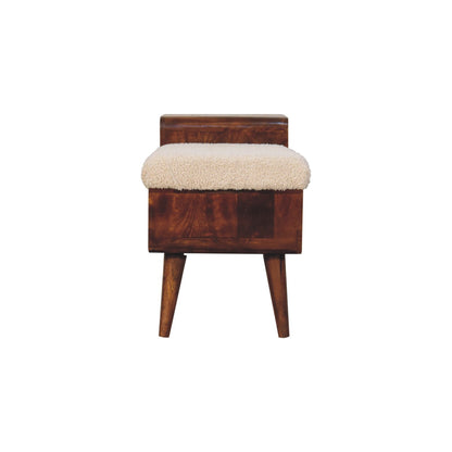 Bouclé Storage Bench Chestnut finish made from mango wood