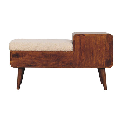 Bouclé Storage Bench Chestnut finish made from mango wood