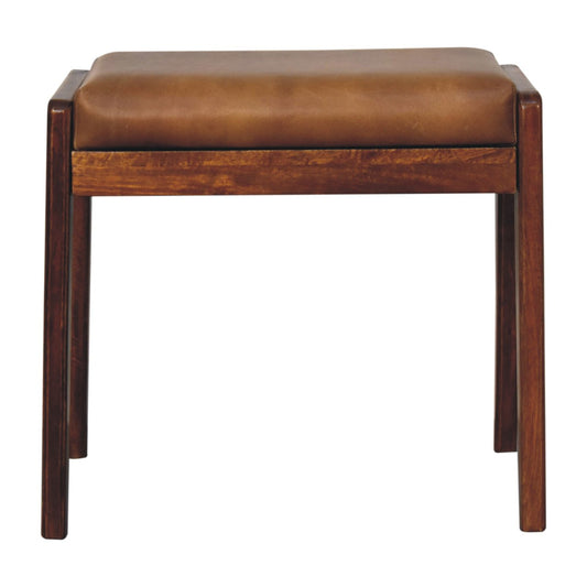 Buffalo leather hallway stool, mango wood