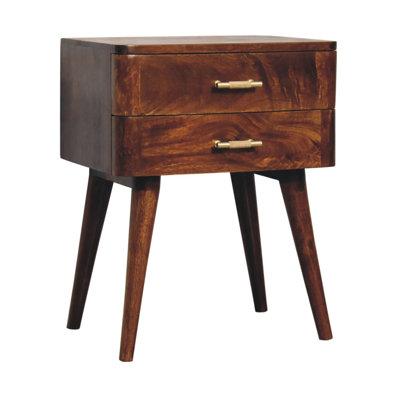 Valen 2 Drawers Wooden Bedside Table, Chestnut