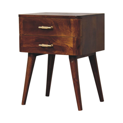 Valen 2 Drawers Wooden Bedside Table, Chestnut