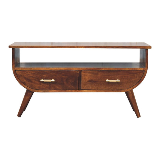 Chestnut finish mango wood tv unit