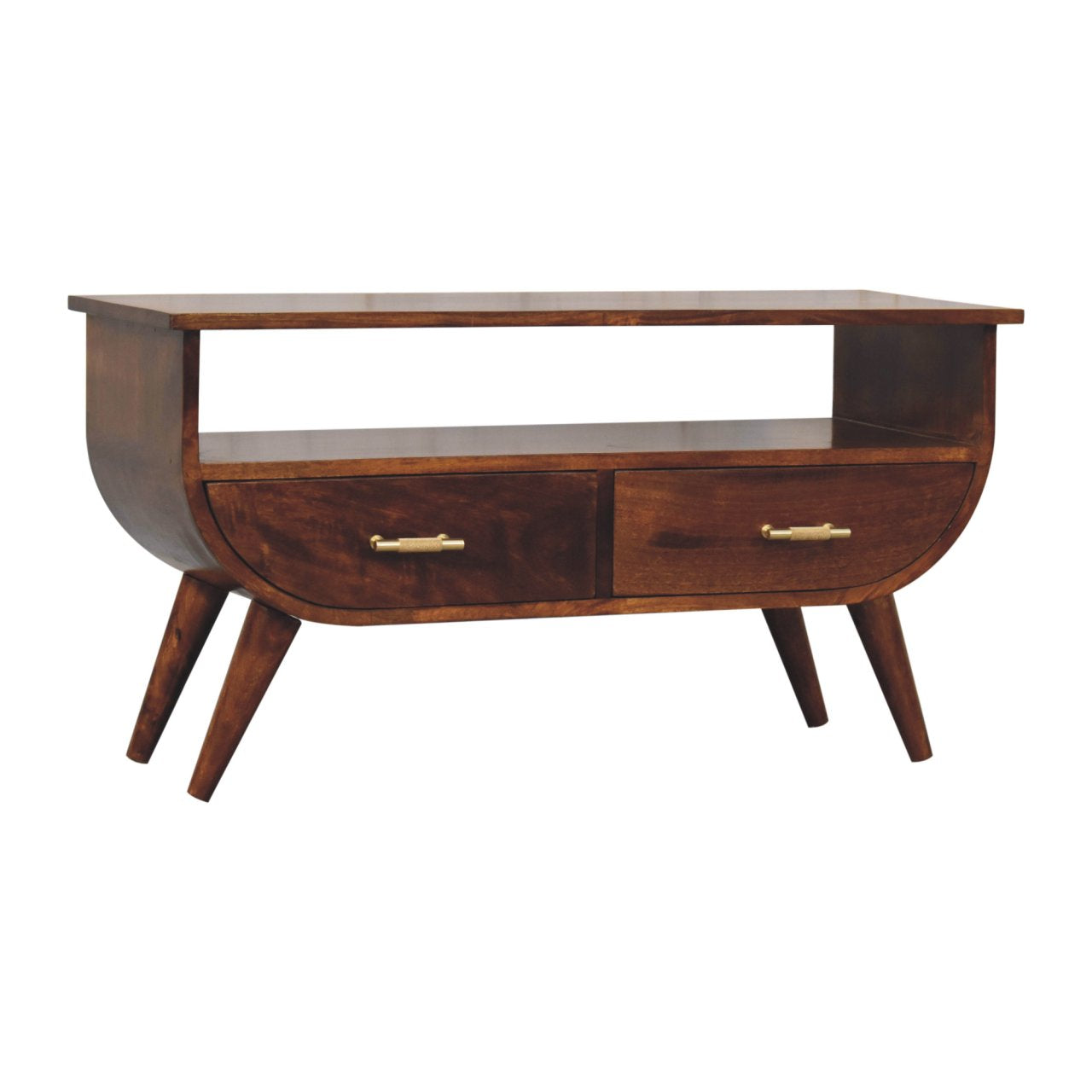 Chestnut finish mango wood tv unit