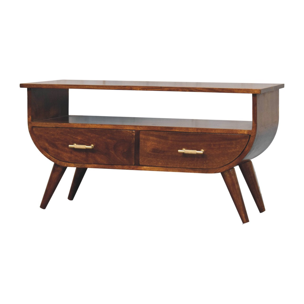 Chestnut finish mango wood tv unit