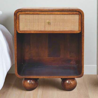 Rattan bedside table mango wood