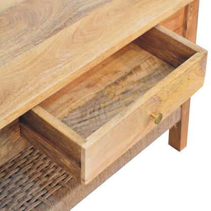 Rope 1 Drawer Coffee Table, Mango Wood+Rattan