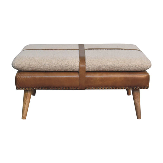 Square Bouclé Buffalo Hide Leather Bench