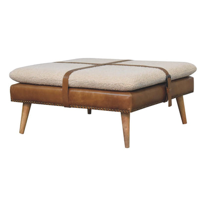 Square Bouclé Buffalo Hide Leather Bench