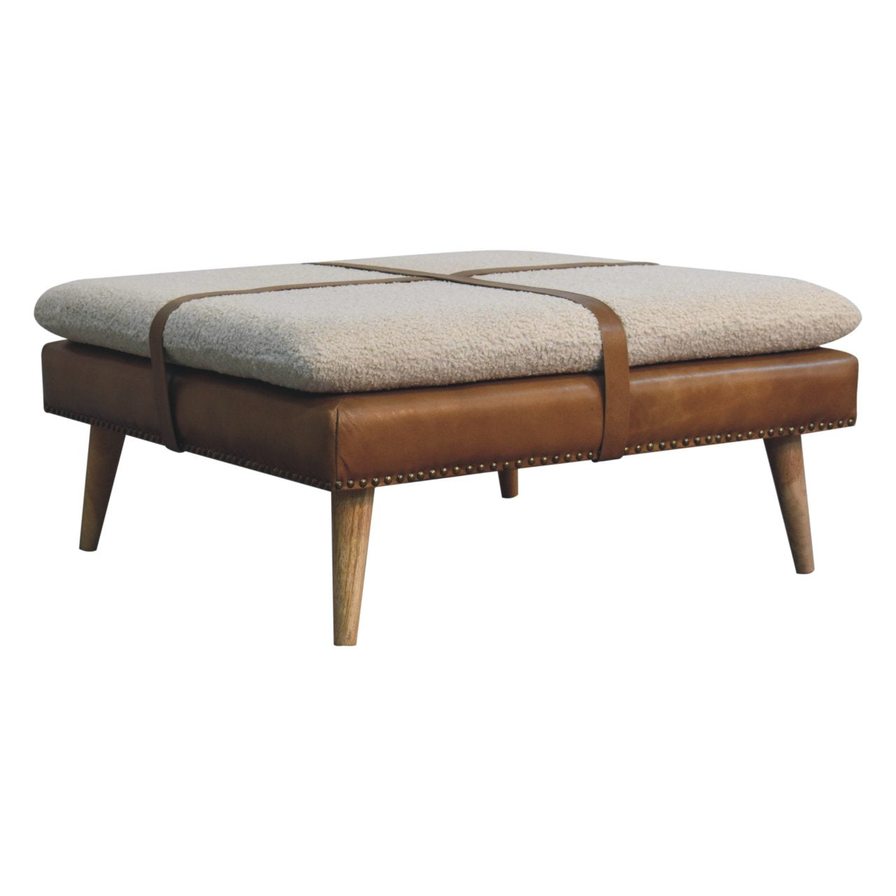 Square Bouclé Buffalo Hide Leather Bench